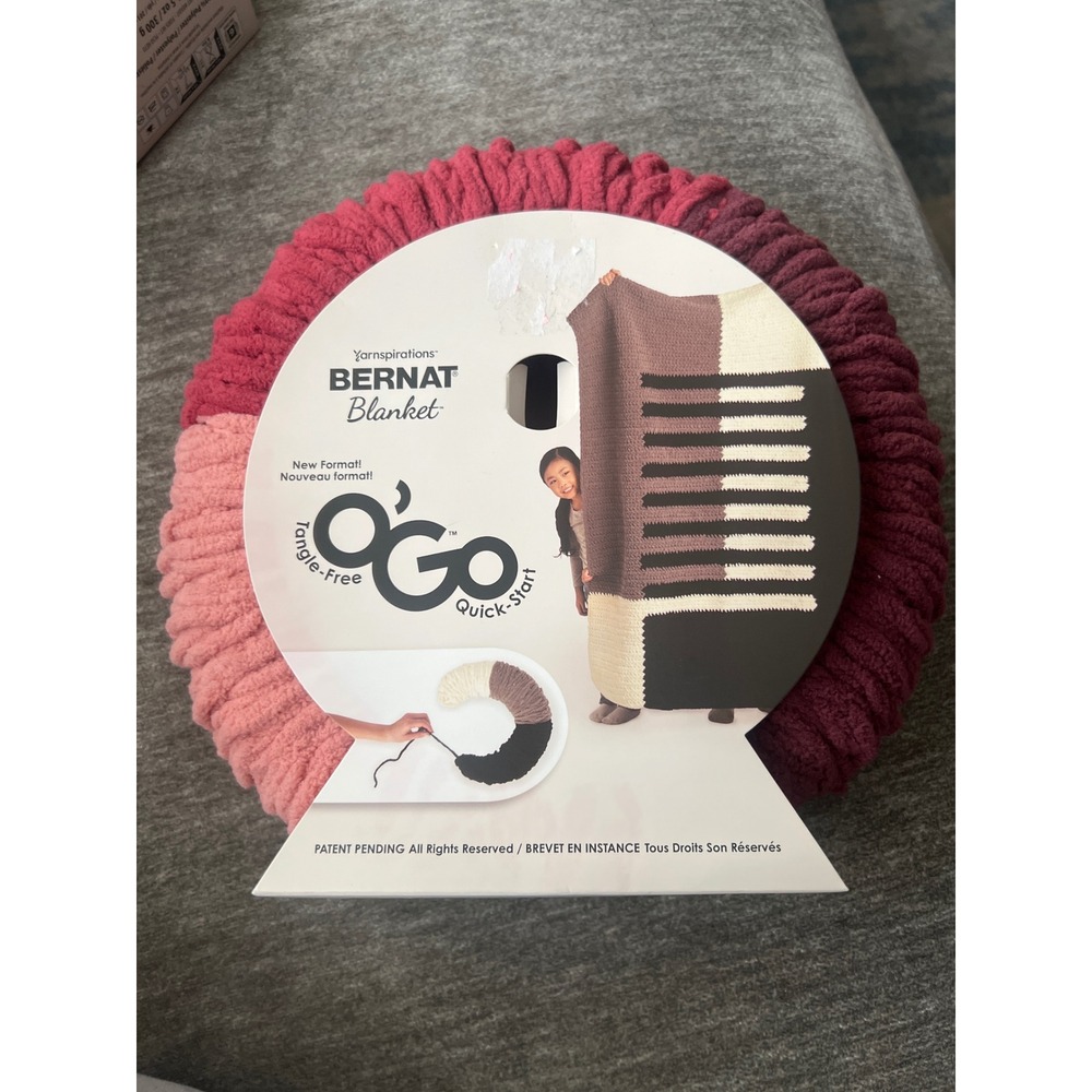 Bernat Blanket O'Go Yarn Pink Burgundy Tangle-Free Super Bulky Chenille 10.5oz